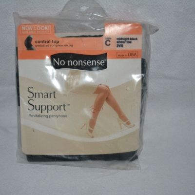 {2} Pair No Nonsense Smart Support Control Top Sheer Toe  Size C Midnight Black